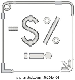 Set of metal frames and signs for price tags hardware shop. Editable.