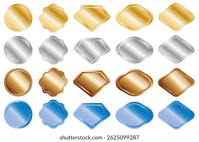 Set of metal frames in various shapes in gold, silver, copper and platinum
