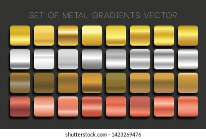 Set of Metal Gradient Gold Silver Bronze Copper in vector format