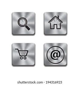 Set of metal icons: search, home, shop cart, address