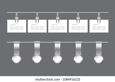 Set of metal infographic hanging rectangular and circle labels. Everything is ready for your text.