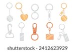 Set of metal keychain with ring and chain vector illustration isolated on white background