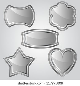 Set of metal labels isolated on white background.
