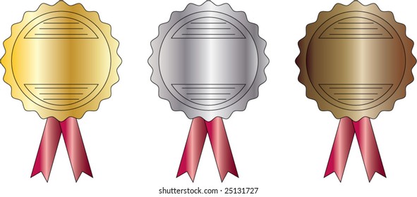 set of metal labels with ribbons