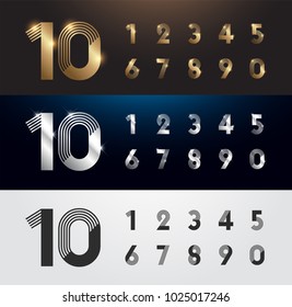 Set of metal number. Vector silver, gold and black numbers. 1, 2, 3, 4, 5, 6, 7, 8, 9, 10. alphabet typeface glowing text effect. vector illustration