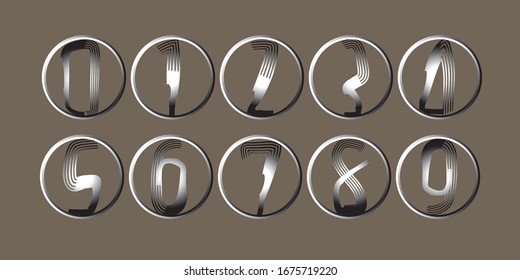 Set of metal numbers. Vector silver numbers. 1, 2, 3, 4, 5, 6, 7, 8, 9, 10, logo design, Symbol set. Vector illustration,Numbers set in vintage style. Vector elements illustration template for web.