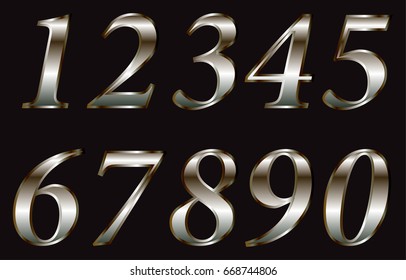 Set of metal numbers. Vector silver numbers.