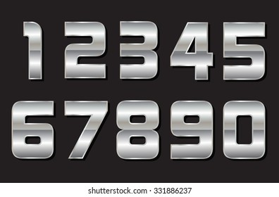 Set Of Metal Numbers.Chrome Numbers.Vector Illustration.