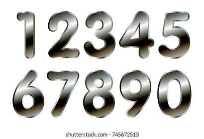 Set of metal numbers.Vector silver numbers.