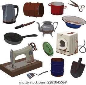 a set of metal objects thrown into a landfill