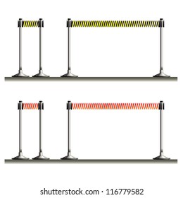 Set of metal pillars and yellow and red striped warning ribbon. Eps10