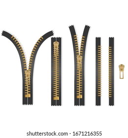 Set of Metal or plastic fasteners, zippers. Garment components and handbag accessories, Fastener and zipper isolated on white background, vector eps 10 format