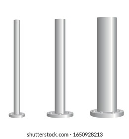  Set of metal poles with different diameters. Steel footings for road sign, banner or billboard. steel pipes of different diameters bolted on round base