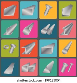 Set of metal profiles icons. Vector illustration