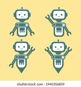 set metal robot abstract vector image