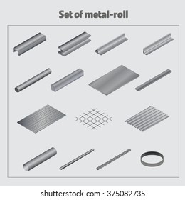 Set of metal roll / Isometric views of various types of metal products