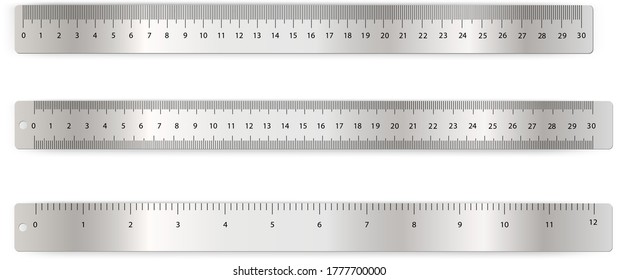 A set of metal rulers.Metric double ruler, metric single ruler, inch single ruler.It can be used as a design element for posters and banners.Vector illustration.