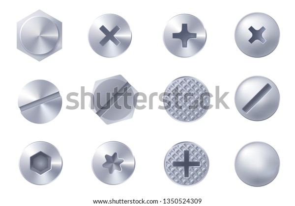 Set Metal Screw Heads Isolated On Stock Vector Royalty Free