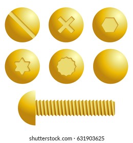 Set of metal screws, bolts icons. Isolated vector illustration