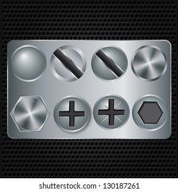 Set of metal screws, vector illustration
