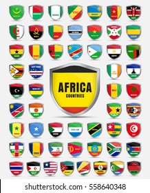 Set Of Metal Sheets With The Flags Of The Countries Of The African Continent. Templates With The Name Of The Country. Vector Illustration