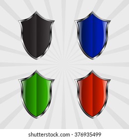 Set of metal shields of different colors