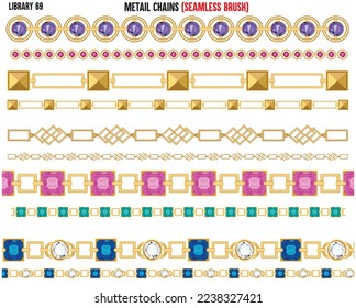 SET OF METAL SHINY CHAINS WITH DIAMNONTE AND ZIRCONS IN METAL CHAINS EDITABLE VECTOR 