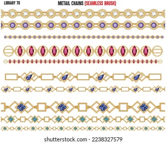 CONJUNTO DE CADENAS DE SHINY METAL CON DIAMNONTE Y ZIRCONS EN CADENAS METALES VECTOR EDITABLE 