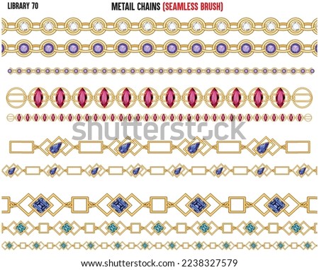 SET OF METAL SHINY CHAINS WITH DIAMNONTE AND ZIRCONS IN METAL CHAINS EDITABLE VECTOR 