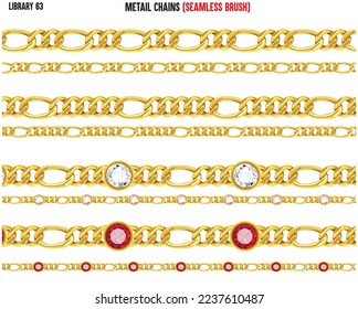 SET OF METAL SHINY CHAINS WITH DIAMONTE AND ZIRCONS IN METAL CHAINS EDITABLE VECTOR 