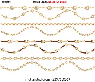 SET OF METAL SHINY CHAINS WITH DIAMONTE AND ZIRCONS IN METAL CHAINS EDITABLE VECTOR 