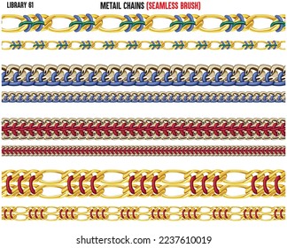 SET OF METAL SHINY CHAINS WITH WOVEN CORD TANGLED IN  EDITABLE VECTOR 