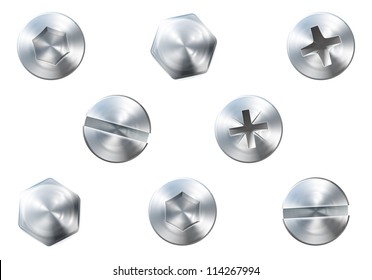 Un conjunto de tornillos y tornillos brillantes metálicos para su uso en sus diseños