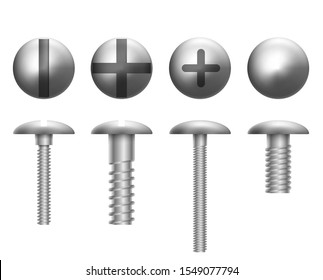 set of metal shiny screws and bolts. Vector illustration