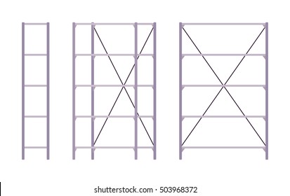 Set of metal silver standing rack shown from different positions. Cartoon vector flat-style illustration