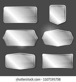 Set of metal or silver vector plaques or plates 