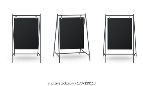 Set of metal street sandwich stands for advertising. Mock up of double sided sandwich board svg