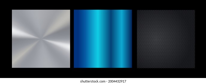 Set Of Metal Texture Background. Metal surface finishing texture realistic icons collection with satin brushed and polish samples. Vector.