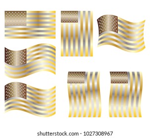 Set of metal USA flags isolated on white background