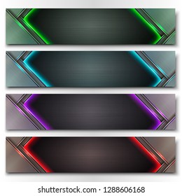 Set of metal vector banners in different colors.