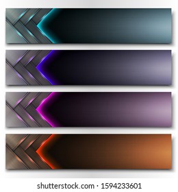 Set of metal vector banners in different colors.