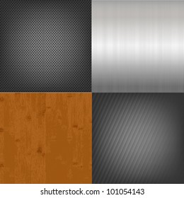 Set Of Metal And Wood Texture Background, Vector Illustration