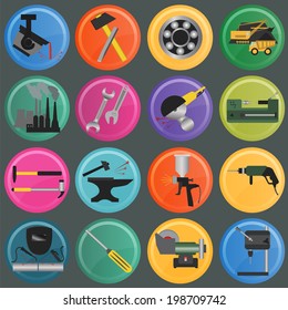 Set of metal working tools icons. Vector illustration