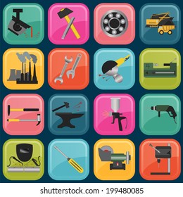 Set of metal working tools icons. Vector illustration