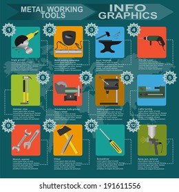 Set of metal working tools Infographics. Vector illustration