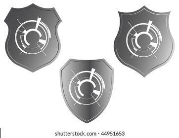 set of metall shields with abstract techno illustration