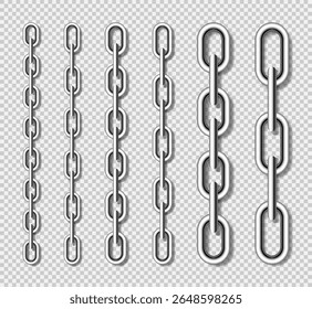 Conjunto de vetor de links de cadeia metálica isolado no plano de fundo transparente