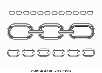 Set of metallic chains of different thickness. Vector design.