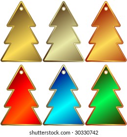 Set of metallic a charms in the form of fur-trees (vector)