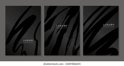 Set of metallic color templates with brush strokes. Monochrome luxury background. Hand drawn textures. Dry brush scribble. Expressive brush strokes